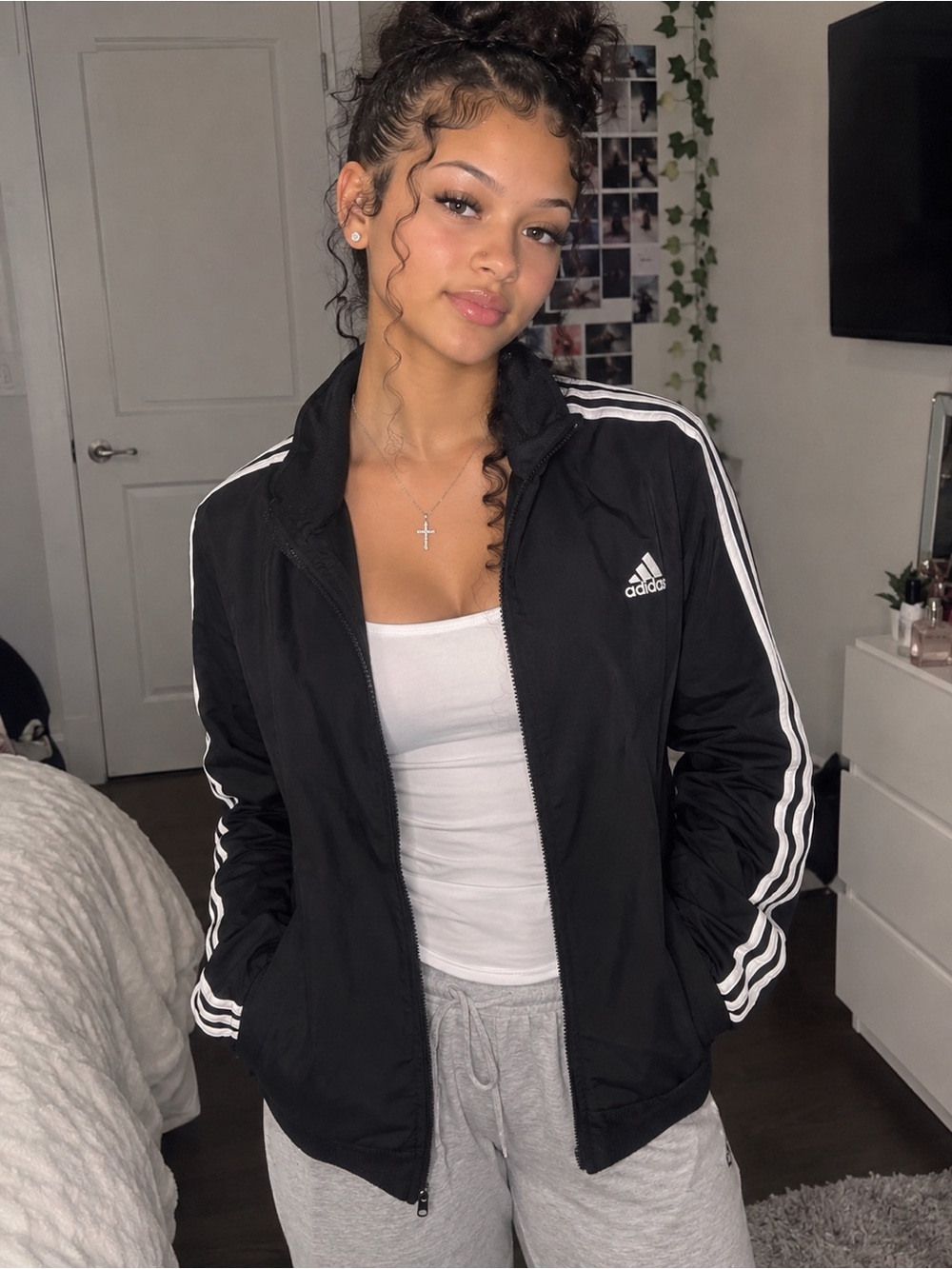 adidas Black Track Jacket with White Three-Stripe Detail